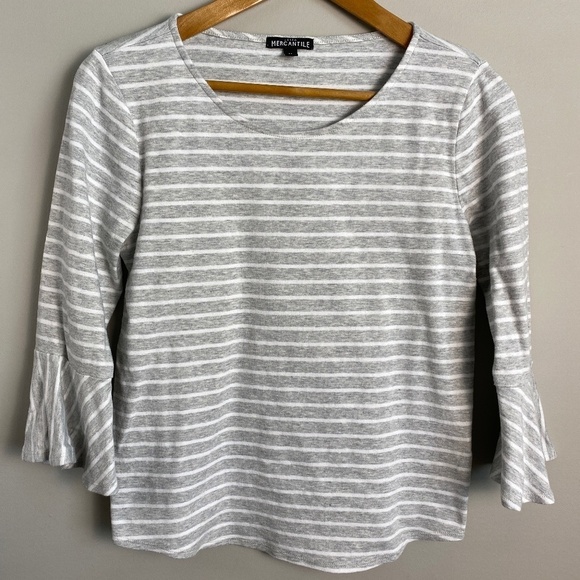 J. Crew Mercantile Women's Stripe 3/4 Sleeve Bell Cuff 100% Cotton Shirt Medium - Picture 1 of 11